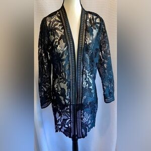 Women’s ADIVA black all over Lace long open cardigan size small‎